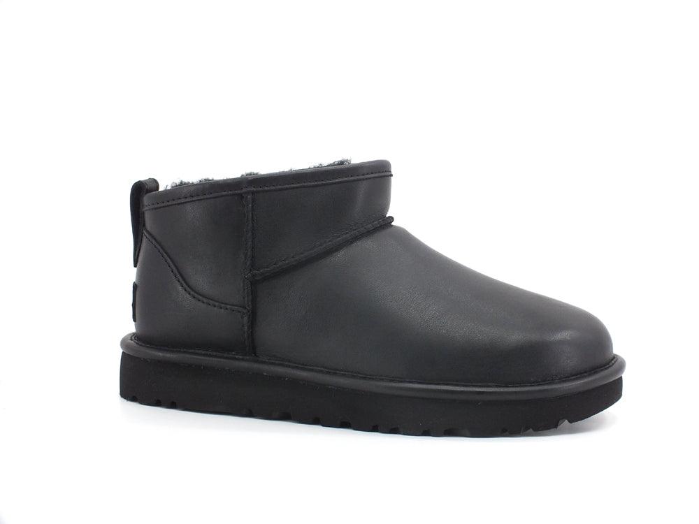 UGG W Classic Ultra Mini Leather Stivaletto Pelo Black W1117534 - Sandrini Calzature e Abbigliamento