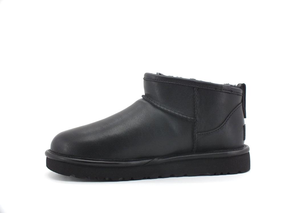 UGG W Classic Ultra Mini Leather Stivaletto Pelo Black W1117534 - Sandrini Calzature e Abbigliamento