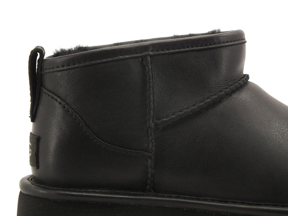 UGG W Classic Ultra Mini Leather Stivaletto Pelo Black W1117534 - Sandrini Calzature e Abbigliamento