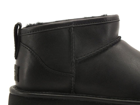 UGG W Classic Ultra Mini Leather Stivaletto Pelo Black W1117534 - Sandrini Calzature e Abbigliamento