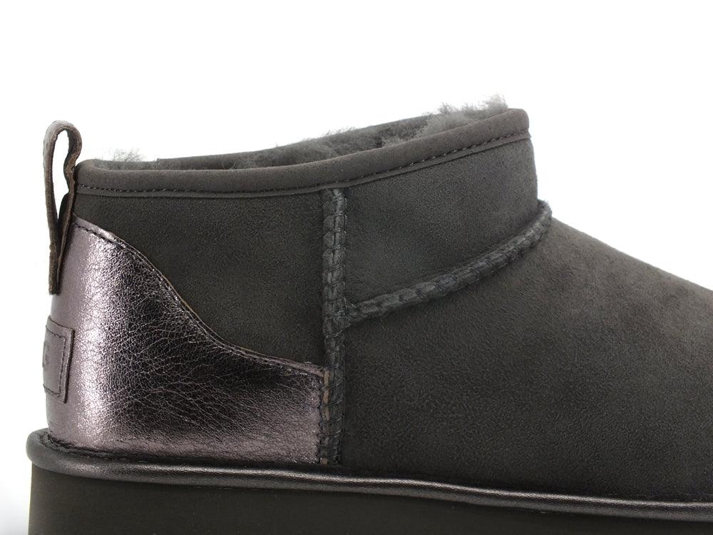 UGG W Classic Ultra Mini Shine Stivaletto Pelo Charcoal W1123634 - Sandrini Calzature e Abbigliamento