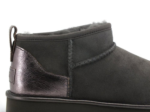 UGG W Classic Ultra Mini Shine Stivaletto Pelo Charcoal W1123634 - Sandrini Calzature e Abbigliamento