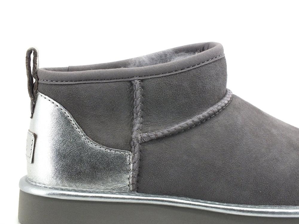 UGG W Classic Ultra Mini Shine Stivaletto Pelo Frisco Fog W1123634 - Sandrini Calzature e Abbigliamento