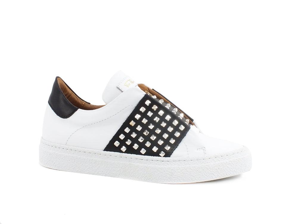 VIA ROMA 15 Saint Barth Sneaker Fascia Borchie Bianco Nero 3171 - Sandrini Calzature e Abbigliamento