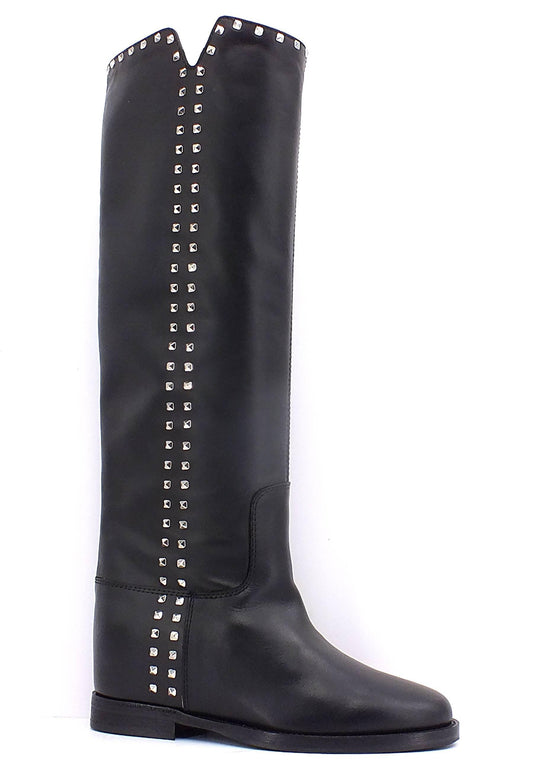 VIA ROMA 15 Stivale Spacco Borchiette Donna Nero 3830 - Sandrini Calzature e Abbigliamento