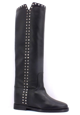 VIA ROMA 15 Stivale Spacco Borchiette Donna Nero 3830 - Sandrini Calzature e Abbigliamento