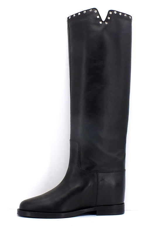 VIA ROMA 15 Stivale Spacco Borchiette Donna Nero 3830 - Sandrini Calzature e Abbigliamento