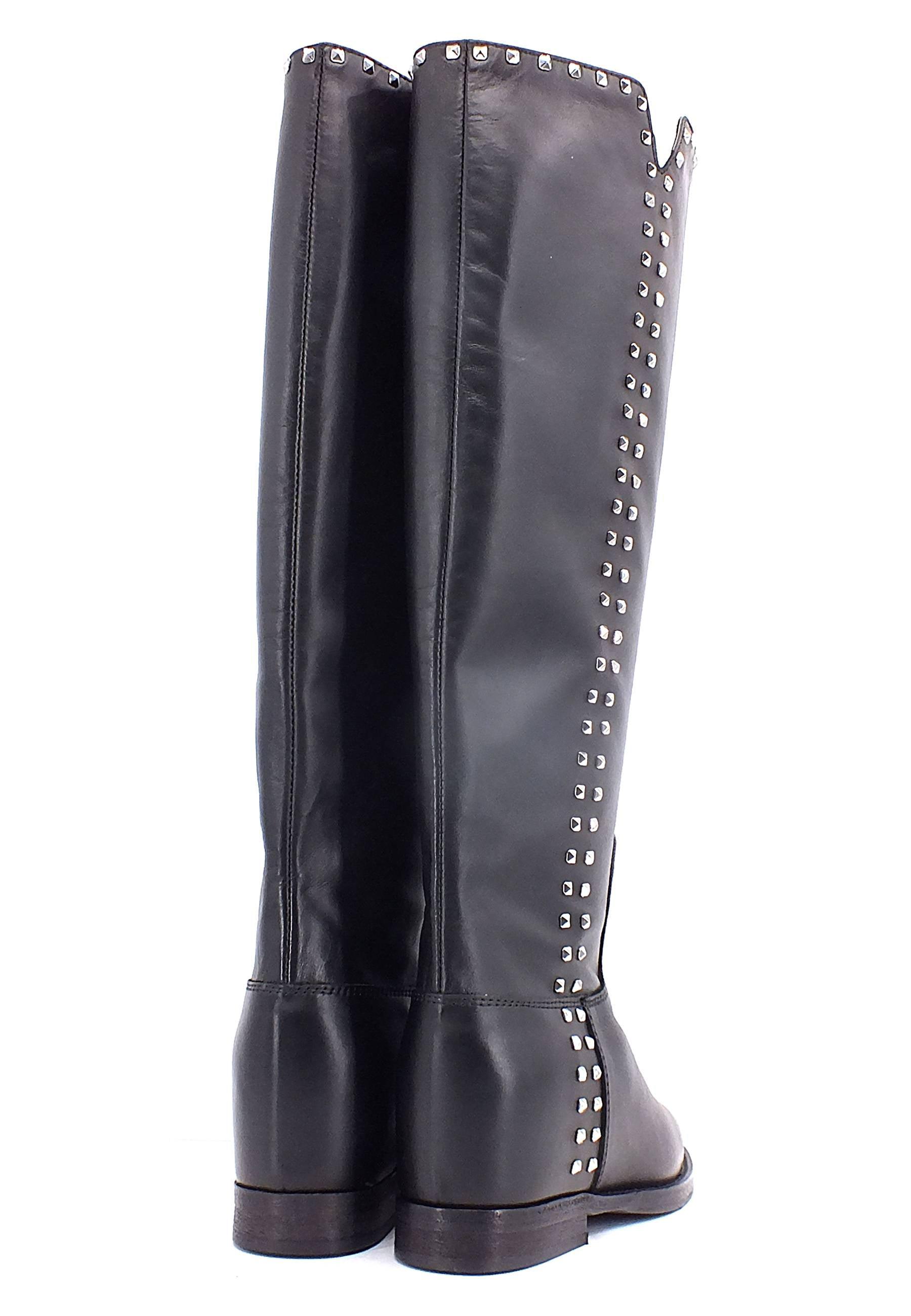 VIA ROMA 15 Stivale Spacco Borchiette Donna Nero 3830 - Sandrini Calzature e Abbigliamento