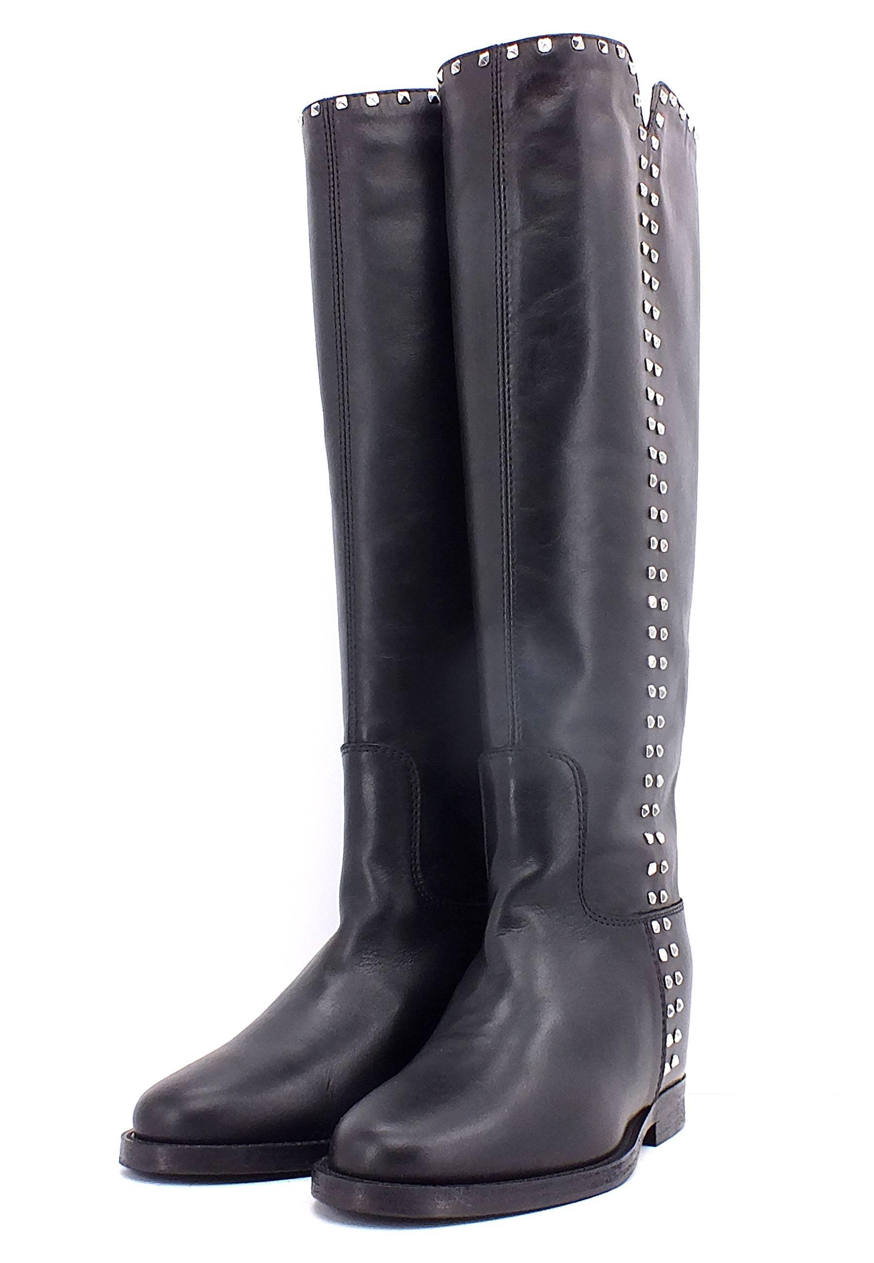 VIA ROMA 15 Stivale Spacco Borchiette Donna Nero 3830 - Sandrini Calzature e Abbigliamento