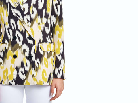 VICOLO Blazer Doppiopetto Animalier Donna Nero Bianco Giallo TH0687 - Sandrini Calzature e Abbigliamento
