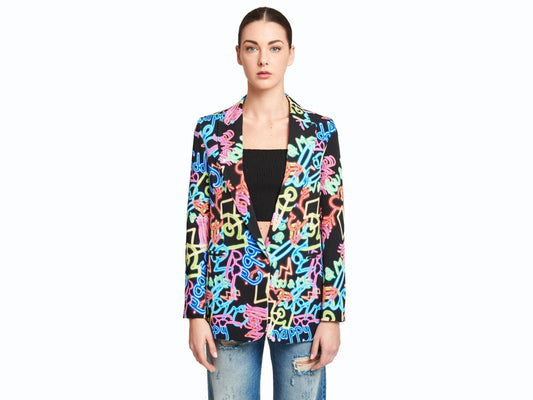 VICOLO Blazer Fantasia Neon Donna Nero Multicolor TH0604 - Sandrini Calzature e Abbigliamento